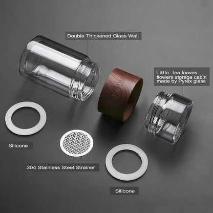 Tea Infuser Bottle - 7oz Glass Tumbler, Glass Travel Tea Mug for Loose Leaf Tea, Fruit and Cold Brew Coffee