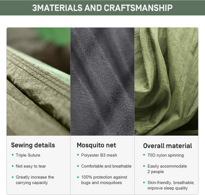 Camping Hammock with Mosquito Net 2 Person Pop-up Parachute Lightweight Hanging Hammocks Tree Straps Swing Hammock Bed