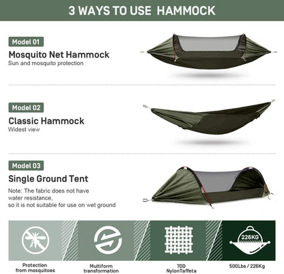 Camping Hammock with Mosquito Net 2 Person Pop-up Parachute Lightweight Hanging Hammocks Tree Straps Swing Hammock Bed