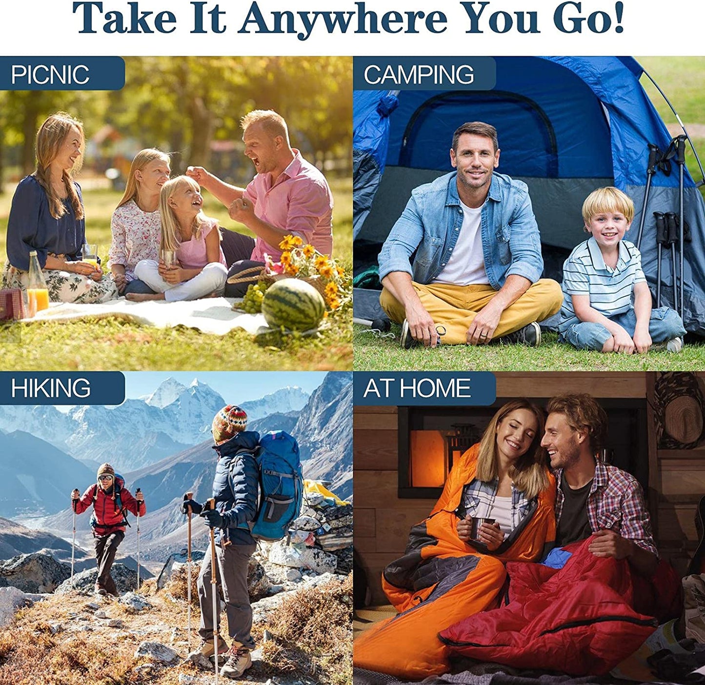 Sleeping Bag,3-4 Seasons Warm Cold Weather Lightweight, Portable, Waterproof Sleeping Bag with Compression Sack for Adults & Kids