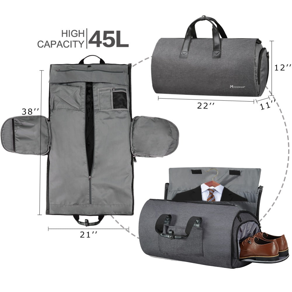 Convertible Garment Bag with Shoulder Strap, Carry on Garment Duffel Bag for Men Women - 2 in 1 Hanging Suitcase Suit Travel Bags